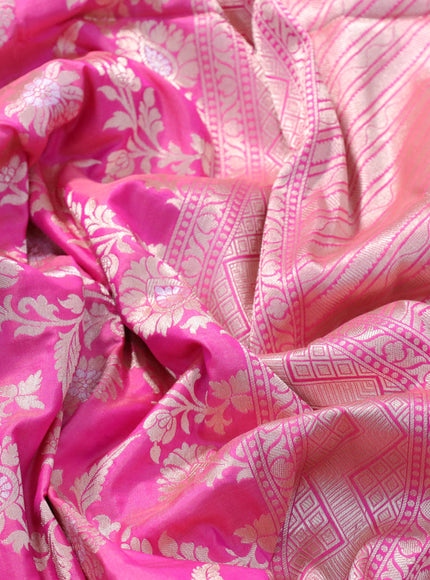 Pure banarasi uppada silk saree pink with allover zari woven brocade weaves and zari woven border