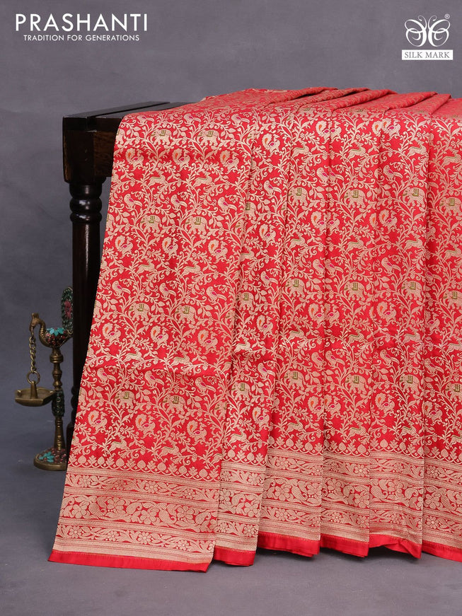 Pure banarasi uppada silk saree red with allover zari woven brocade weaves and zari woven border