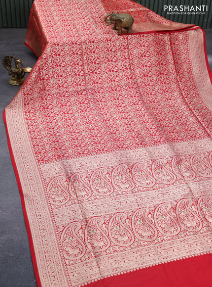 Pure banarasi uppada silk saree red with allover zari woven brocade weaves and zari woven border