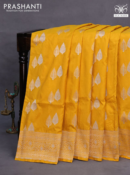 Pure banarasi uppada silk saree mustard yellow with zari woven buttas and zari woven border