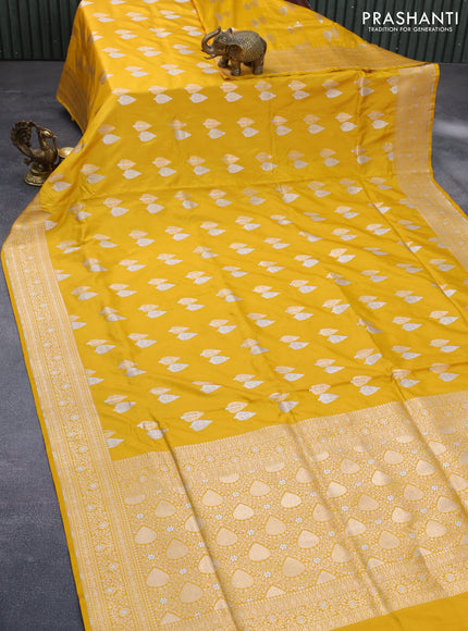 Pure banarasi uppada silk saree mustard yellow with zari woven buttas and zari woven border