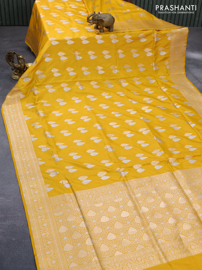 Pure banarasi uppada silk saree mustard yellow with zari woven buttas and zari woven border