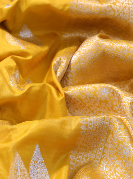 Pure banarasi uppada silk saree mustard yellow with zari woven buttas and zari woven border