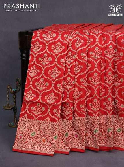 Pure banarasi uppada silk saree red with allover zari woven brocade weaves and zari woven border