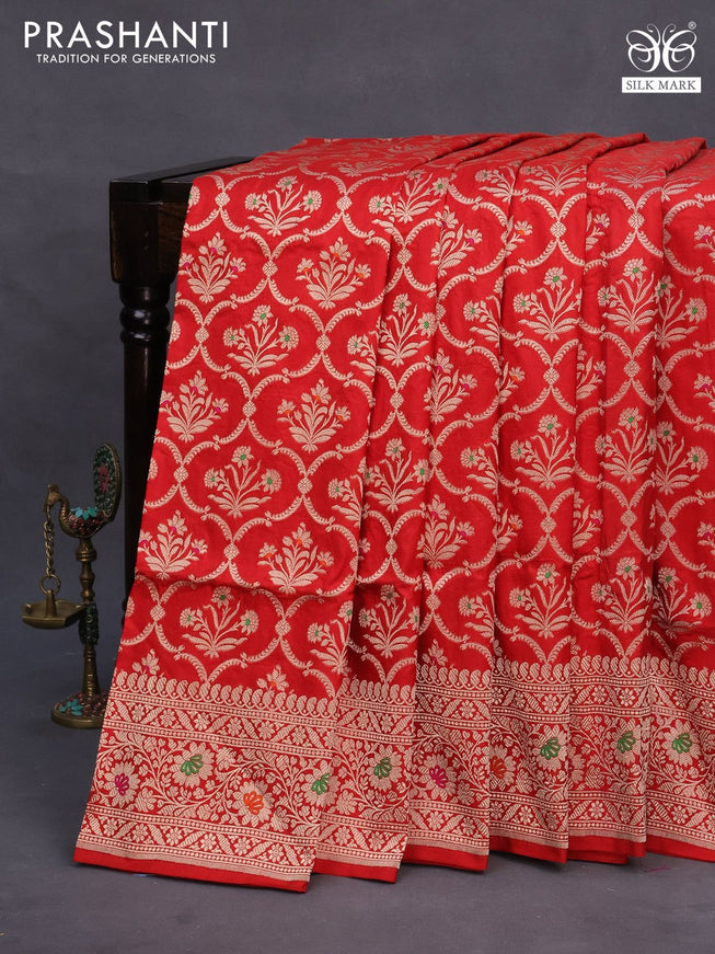 Pure banarasi uppada silk saree red with allover zari woven brocade weaves and zari woven border