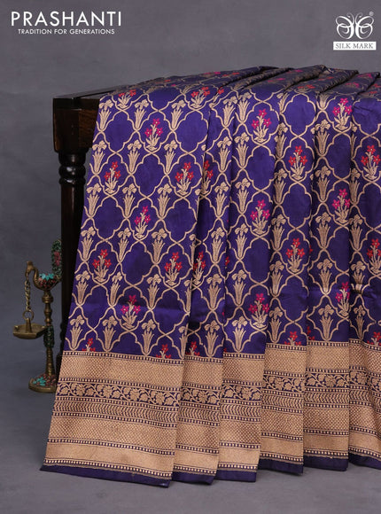 Pure banarasi uppada silk saree blue with allover zari woven brocade weaves and zari woven border