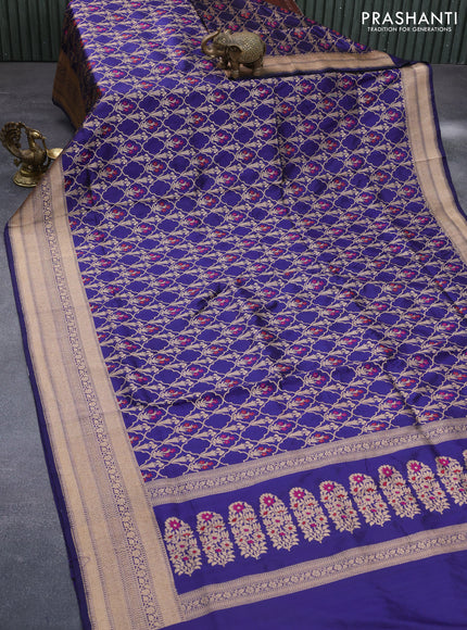 Pure banarasi uppada silk saree blue with allover zari woven brocade weaves and zari woven border