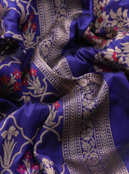 Pure banarasi uppada silk saree blue with allover zari woven brocade weaves and zari woven border