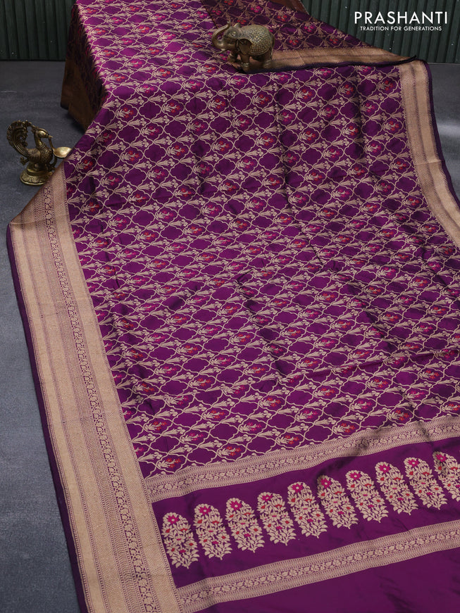 Pure banarasi uppada silk saree deep purple with allover thread & zari woven brocade weaves and zari woven border