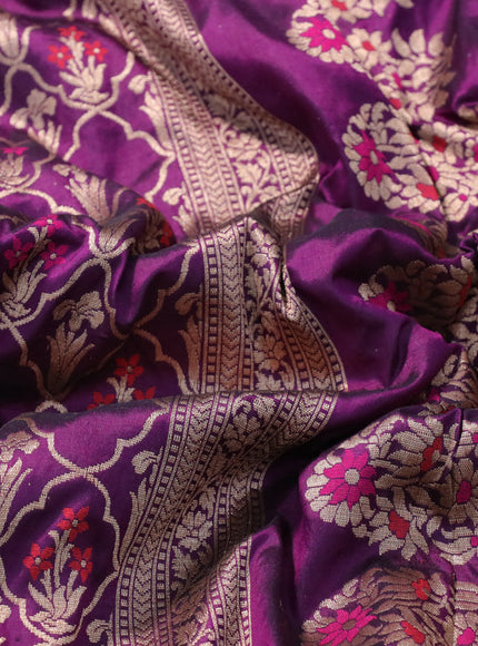 Pure banarasi uppada silk saree deep purple with allover thread & zari woven brocade weaves and zari woven border