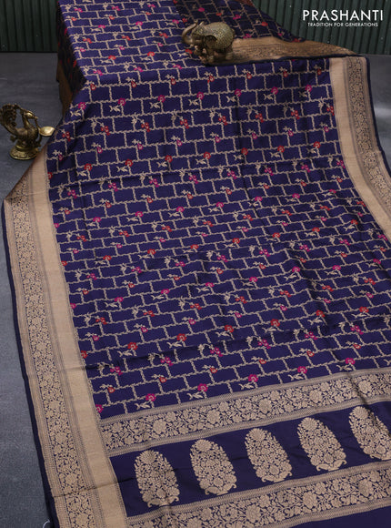 Pure banarasi uppada silk saree navy blue with allover thread & zari woven brocade weaves and zari woven border