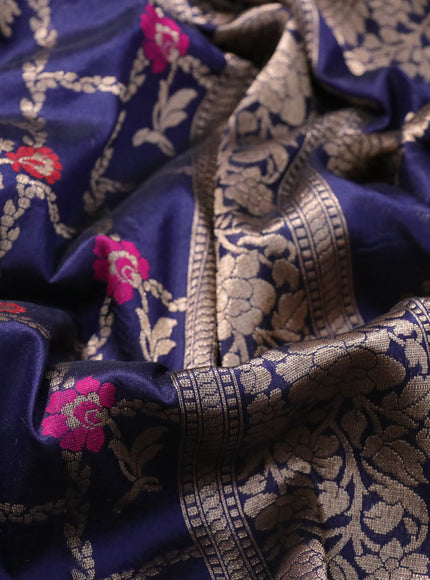 Pure banarasi uppada silk saree navy blue with allover thread & zari woven brocade weaves and zari woven border