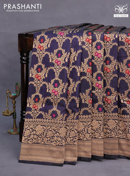 Pure banarasi uppada silk saree dark blue with allover zari woven brocade weaves and zari woven border