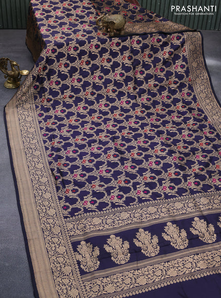 Pure banarasi uppada silk saree dark blue with allover zari woven brocade weaves and zari woven border