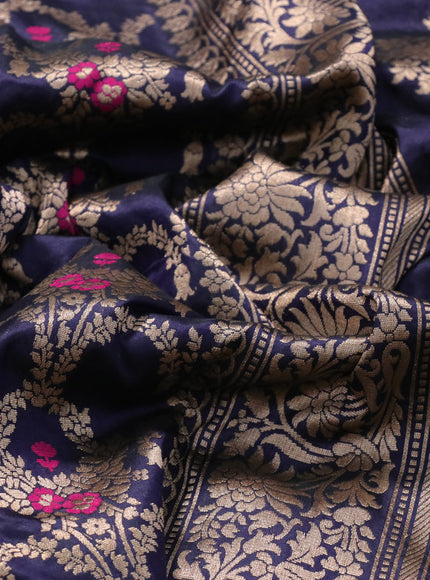 Pure banarasi uppada silk saree dark blue with allover zari woven brocade weaves and zari woven border