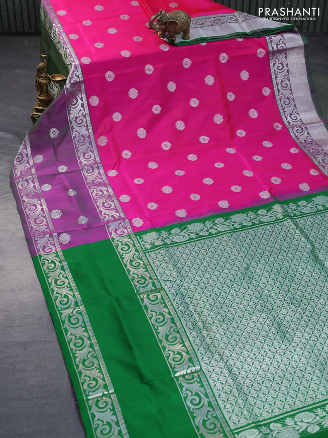 Venkatagiri silk saree pink and green with silver zari woven buttas and long silver zari woven border