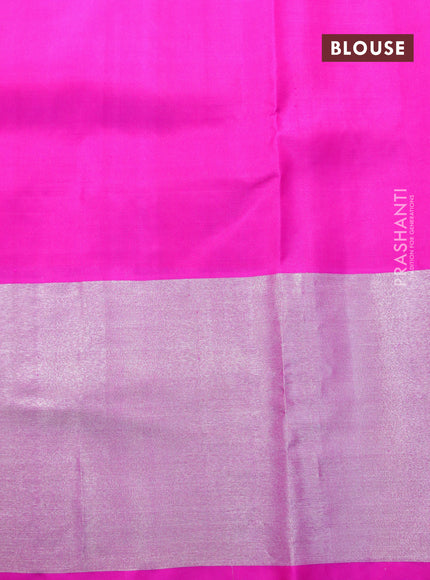 Venkatagiri silk saree dual shade of pinkish orange and pink with silver zari woven annam buttas and long silver zari woven border