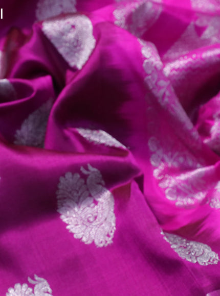 Venkatagiri silk saree dark magenta pink and pink with silver zari woven annam buttas and long silver zari woven border