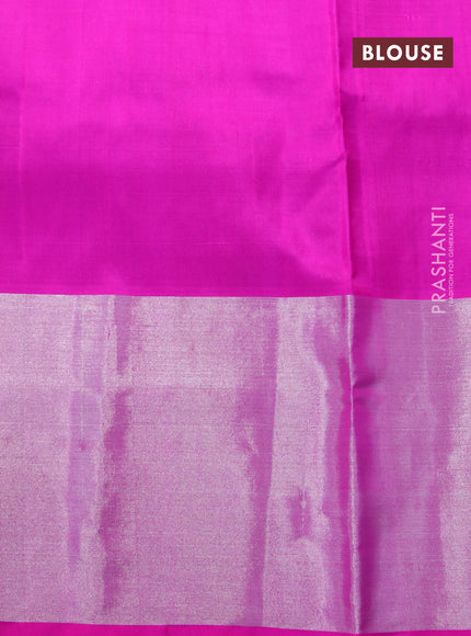 Venkatagiri silk saree dark magenta pink and pink with silver zari woven annam buttas and long silver zari woven border