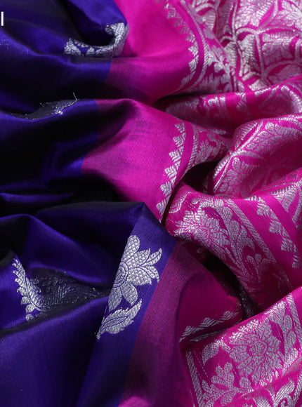 Venkatagiri silk saree blue and pink with silver zari woven buttas and long rettapet silver zari woven border