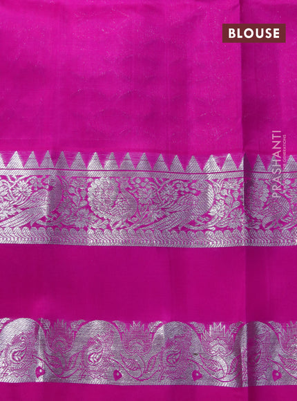 Venkatagiri silk saree blue and pink with silver zari woven buttas and long rettapet silver zari woven border