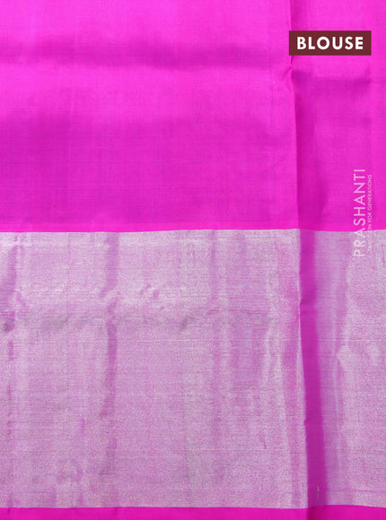 Venkatagiri silk saree peacock green and pink with silver zari woven peacock buttas and long silver zari woven border