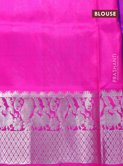 Venkatagiri silk saree purple and pink with allover silver zari woven buttas and annam design silver zari woven border