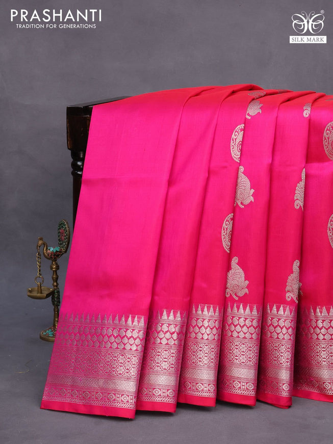 Venkatagiri silk saree pink with silver zari woven buttas and silver zari woven border