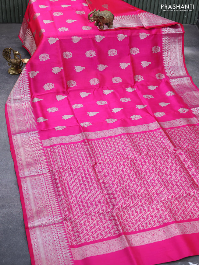 Venkatagiri silk saree pink with silver zari woven buttas and silver zari woven border