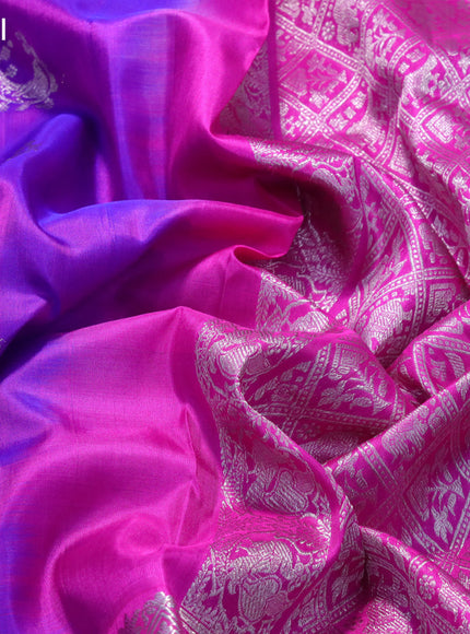 Venkatagiri silk saree purple and pink with silver zari woven paecock buttas and long silver zari woven border