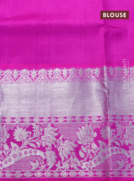 Venkatagiri silk saree purple and pink with silver zari woven paecock buttas and long silver zari woven border