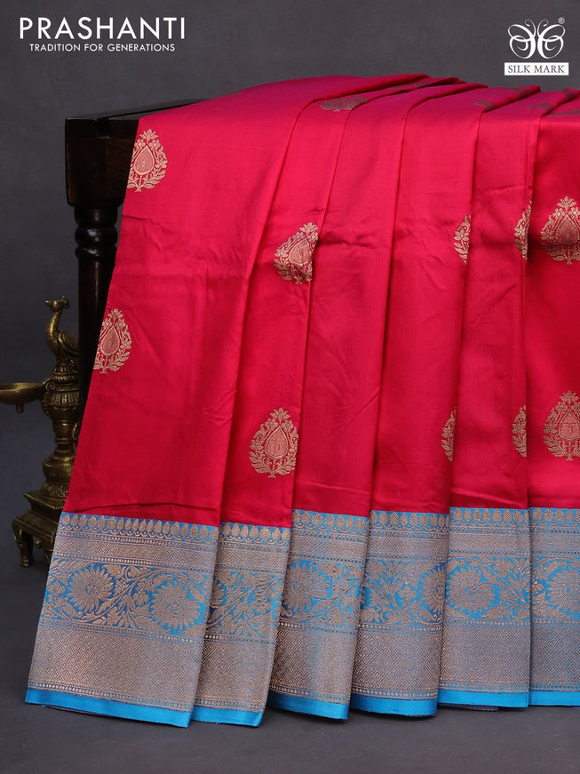 Banarasi katan silk saree pink and cs blue with zari woven buttas and zari woven border