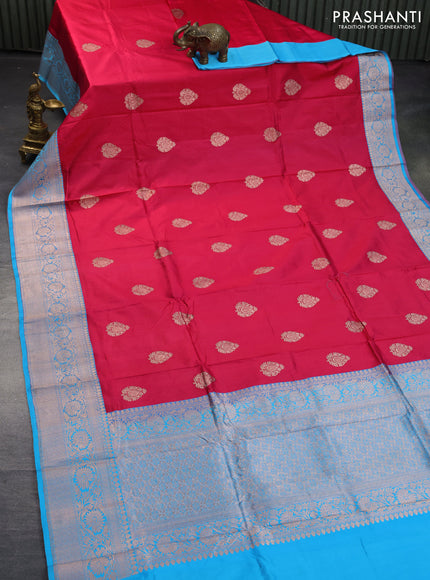 Banarasi katan silk saree pink and cs blue with zari woven buttas and zari woven border