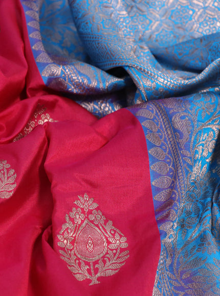 Banarasi katan silk saree pink and cs blue with zari woven buttas and zari woven border