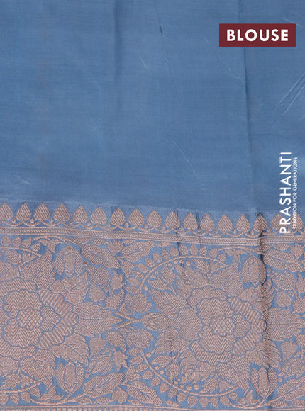 Banarasi katan silk saree light blue shade and grey with copper zari woven buttas and copper zari woven border