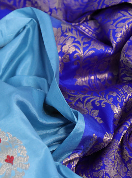 Banarasi katan silk saree light blue shade and royal blue with zari woven buttas and piping border