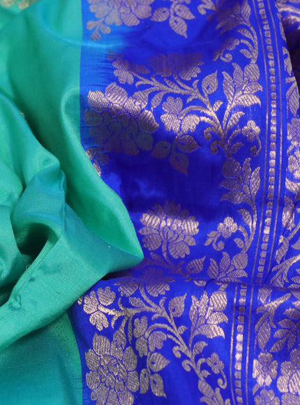 Banarasi katan silk saree teal shade and blue with zari woven buttas and piping border