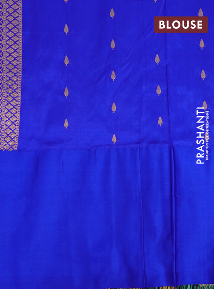 Banarasi katan silk saree dual shade of blue and blue with silver & gold zari woven floral buttas and zari woven border