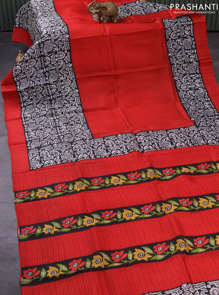 Bishnupuri silk saree red and black with plain body and long printed border