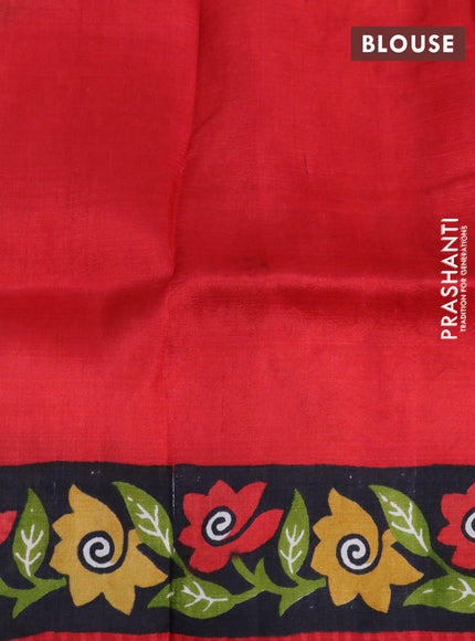 Bishnupuri silk saree red and black with plain body and long printed border