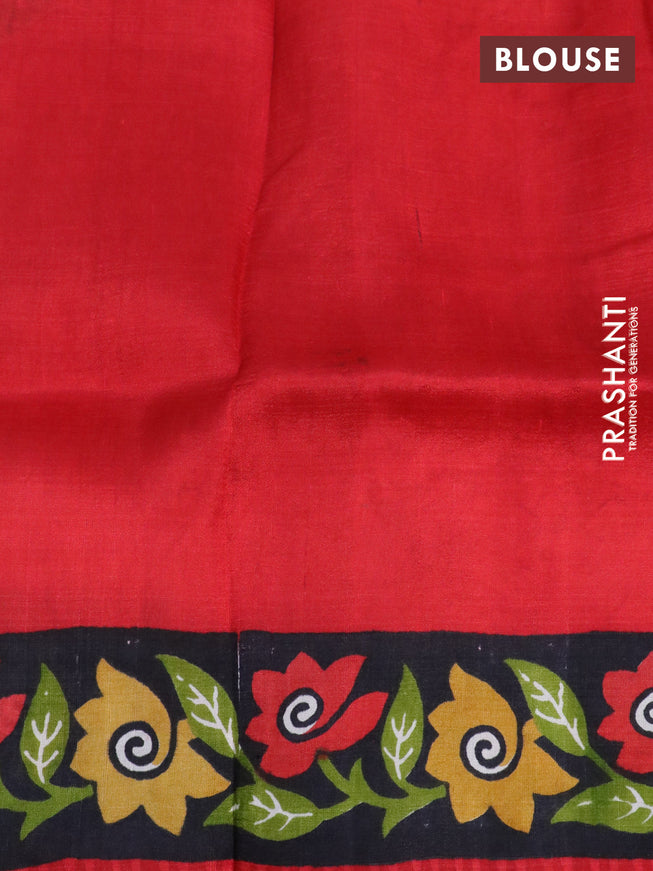 Bishnupuri silk saree red and black with plain body and long printed border