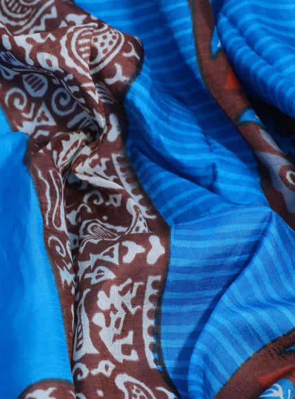 Bishnupuri silk saree cs blue and brown with plain body and long printed border