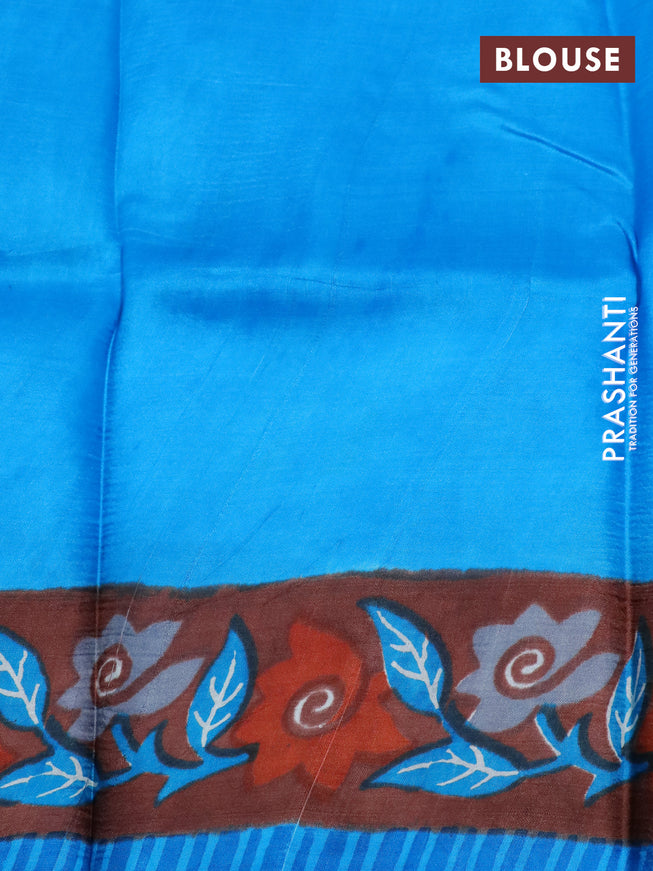 Bishnupuri silk saree cs blue and brown with plain body and long printed border