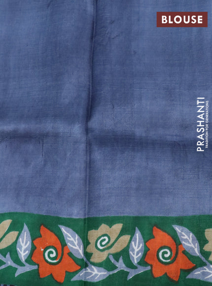 Bishnupuri silk saree elephant grey and green with plain body and long printed border