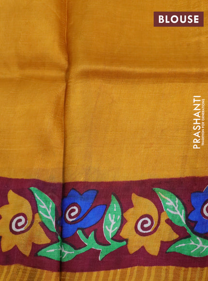 Bishnupuri silk saree mustard yellow and maroon with plain body and long printed border