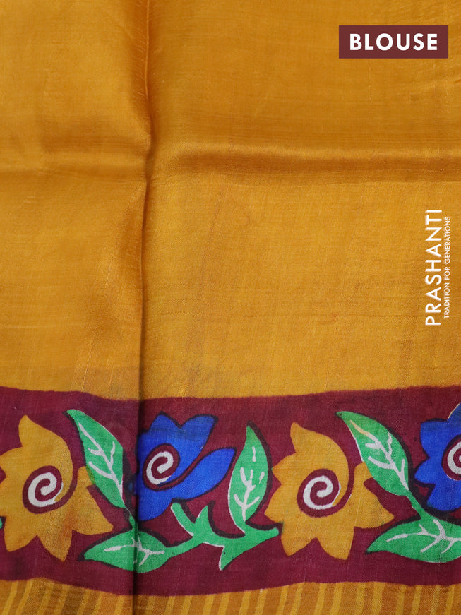 Bishnupuri silk saree mustard yellow and maroon with plain body and long printed border