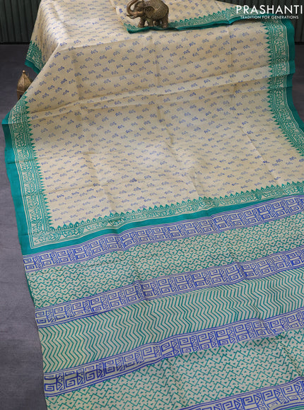 Bishnupuri silk saree sandal and teal shade with allover butta prints and printed border