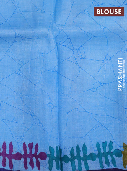 Bishnupuri silk saree light blue and dark blue with allover batik prints and simple border