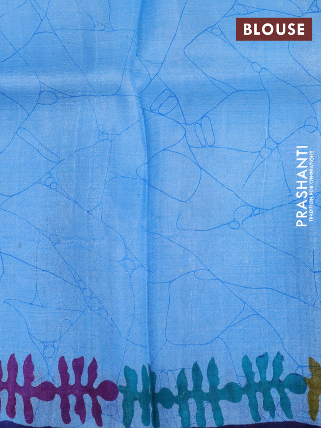 Bishnupuri silk saree light blue and dark blue with allover batik prints and simple border