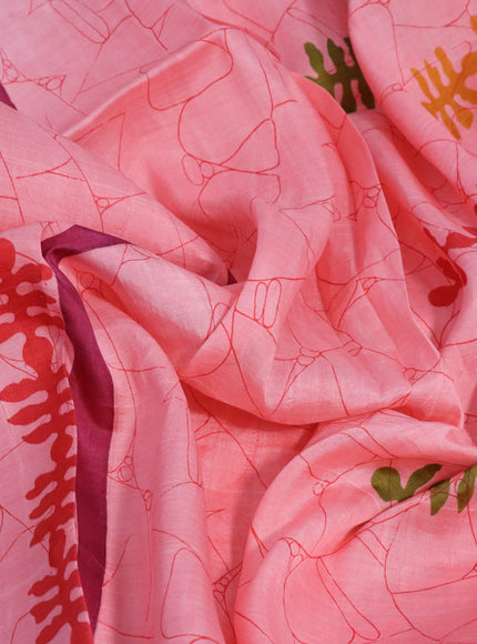 Bishnupuri silk saree peach pink and maroon with allover batik prints and simple border